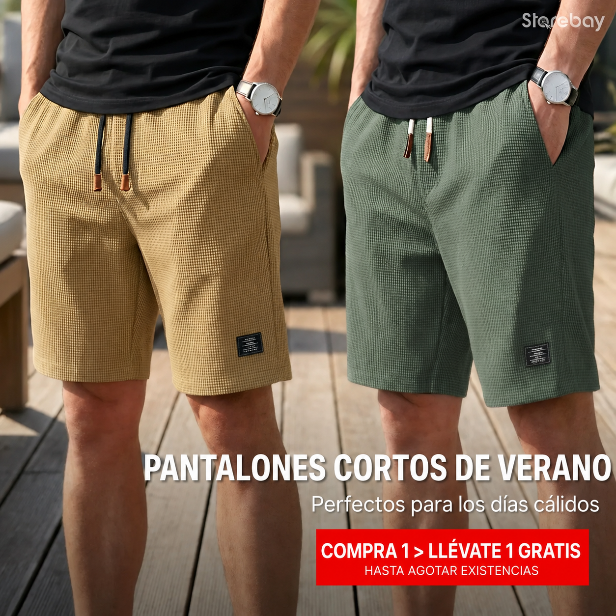 ALBI | Pantalones cortos para hombre | Cómodos pantalones cortos de verano con cintura elástica | 1+1 GRATIS