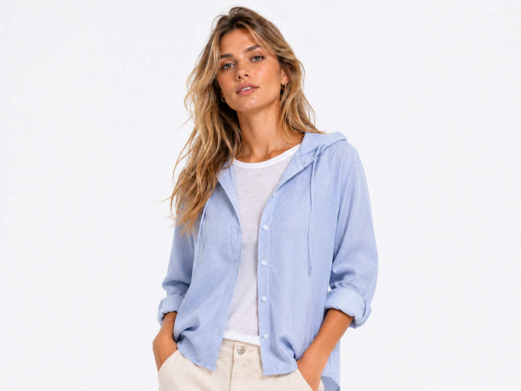 Camisa de lino con capucha y botones ALBI - Camisas - foto principal