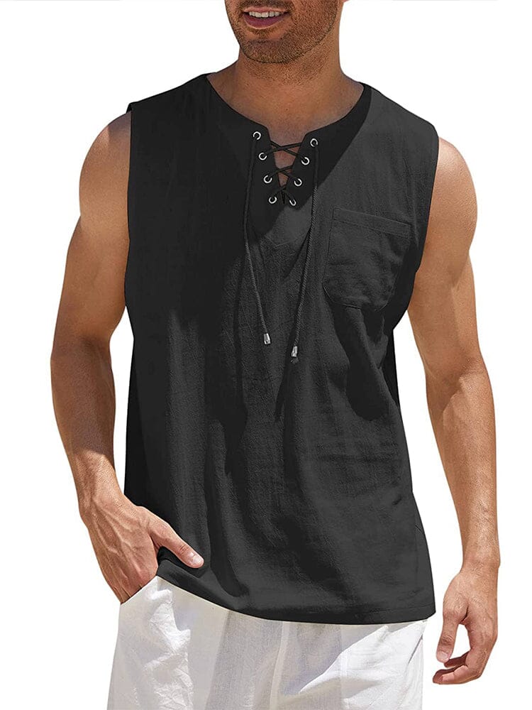 Camiseta de tirantes de lino con cuello en V ALBI - vista frontal