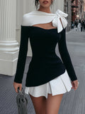 ALBI | Minivestido con tirantes y lazo cosido en blanco y negro