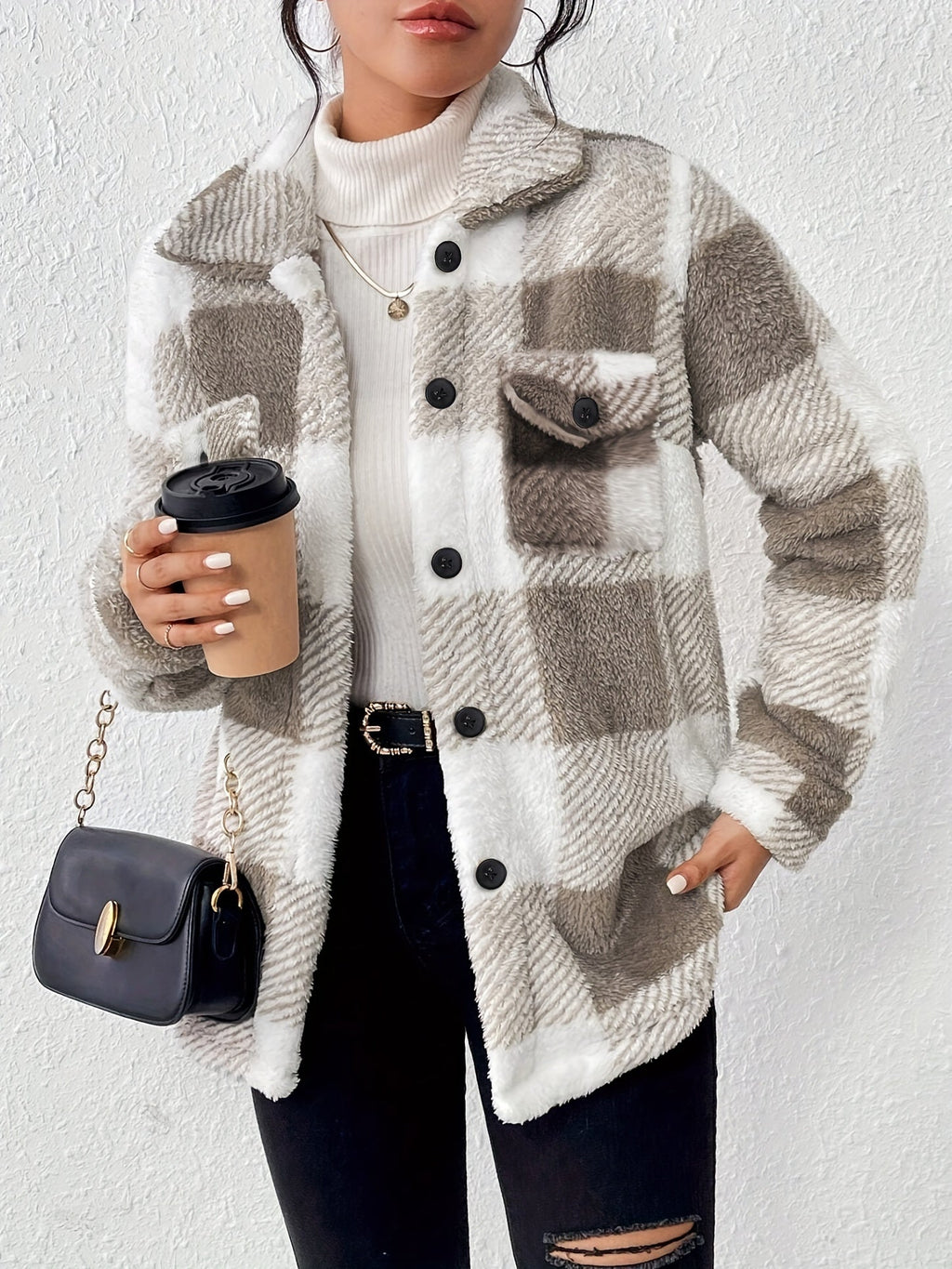 Cómoda chaqueta de forro polar a cuadros ALBI - Chaquetas y abrigos - vista frontal