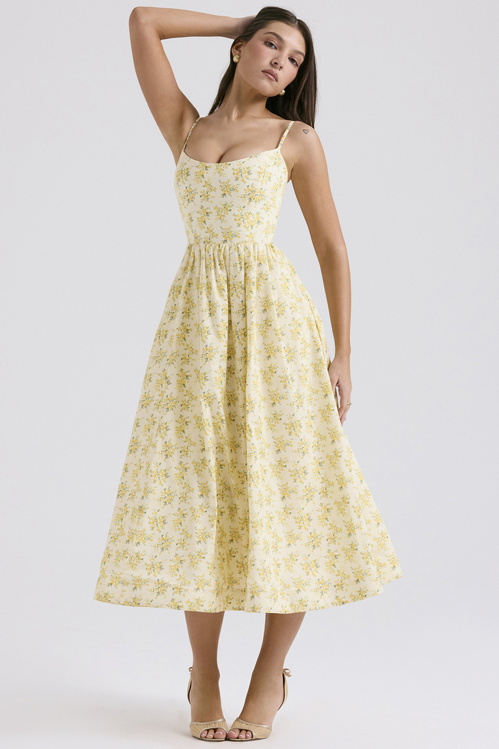Elegante vestido midi de verano con corte corsé ALBI - Vestidos - vista frontal