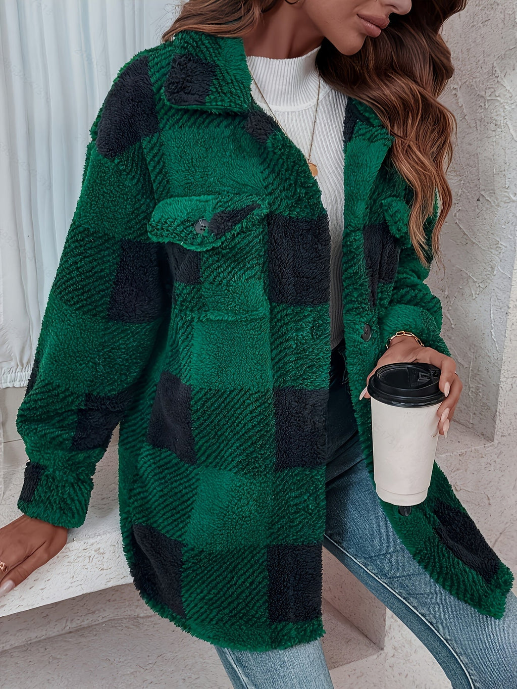 Cómoda chaqueta de forro polar a cuadros ALBI - Chaquetas y abrigos - detalle de tejido