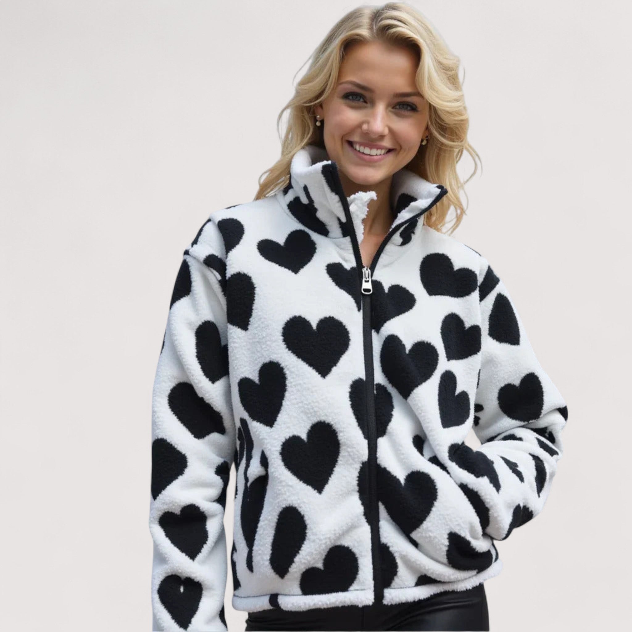 Chaqueta reversible con diseño de corazones ALBI - detalle de tejido