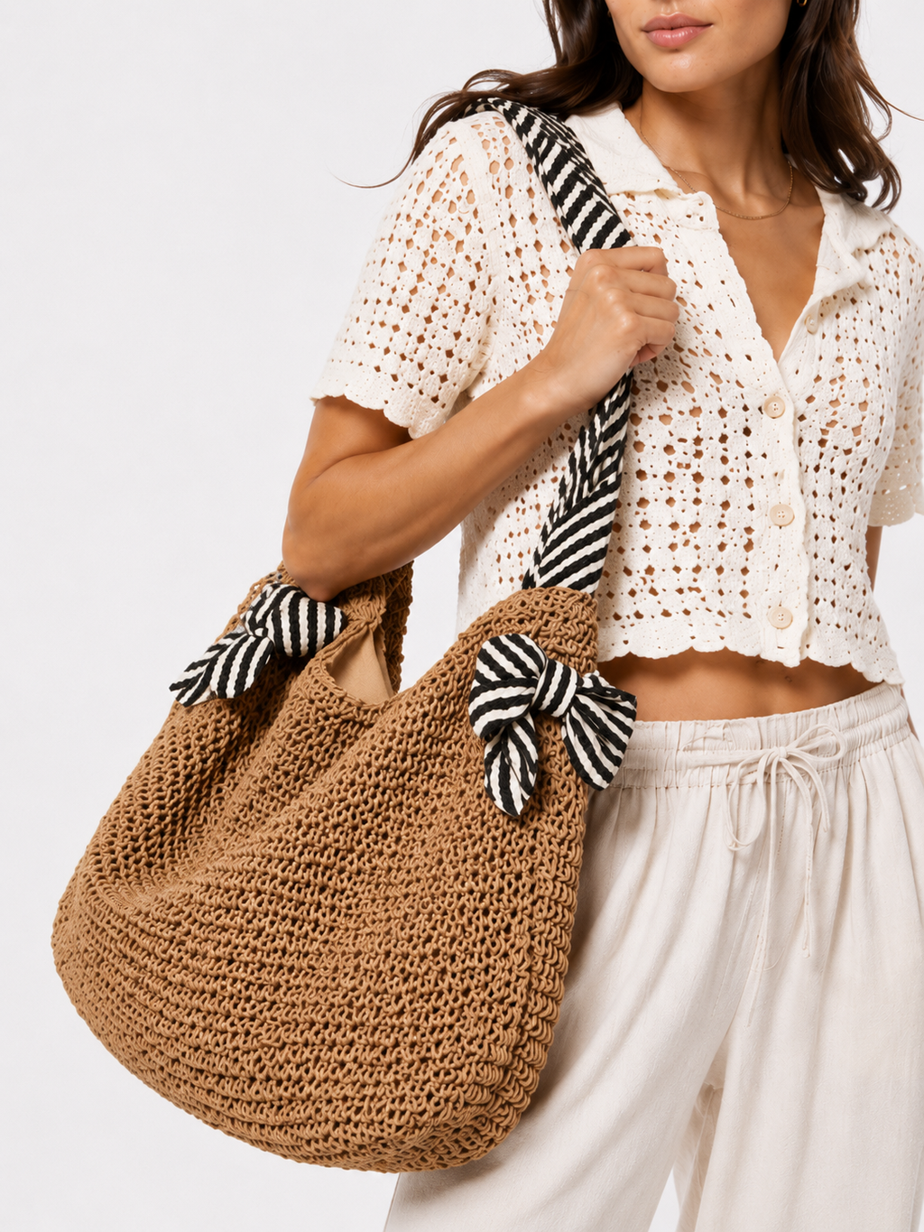 Bolso tote boho tejido – Bolso informal de playa y para diario ALBI - Bolsos estilo shopper - foto principal