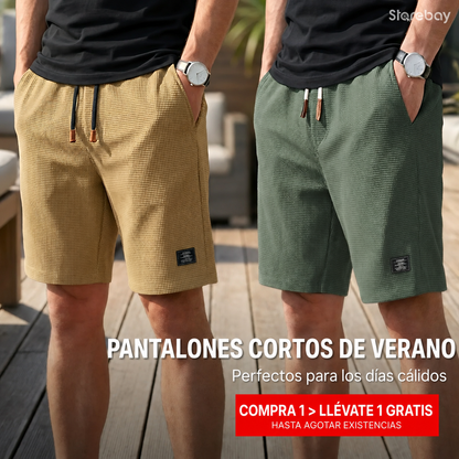 ALBI | Pantalones cortos para hombre | Cómodos pantalones cortos de verano con cintura elástica | 1+1 GRATIS