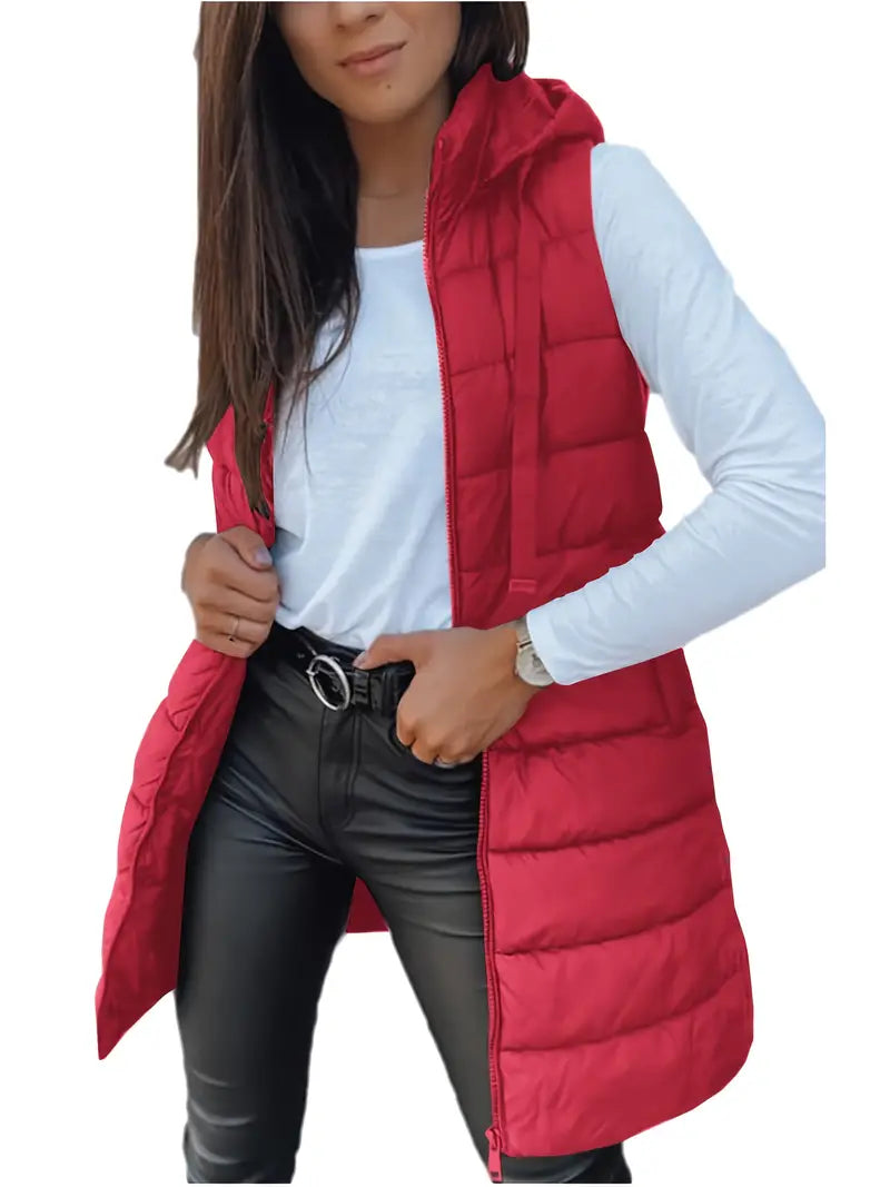 Chaleco acolchado con capucha para mujer ALBI - detalle de tejido