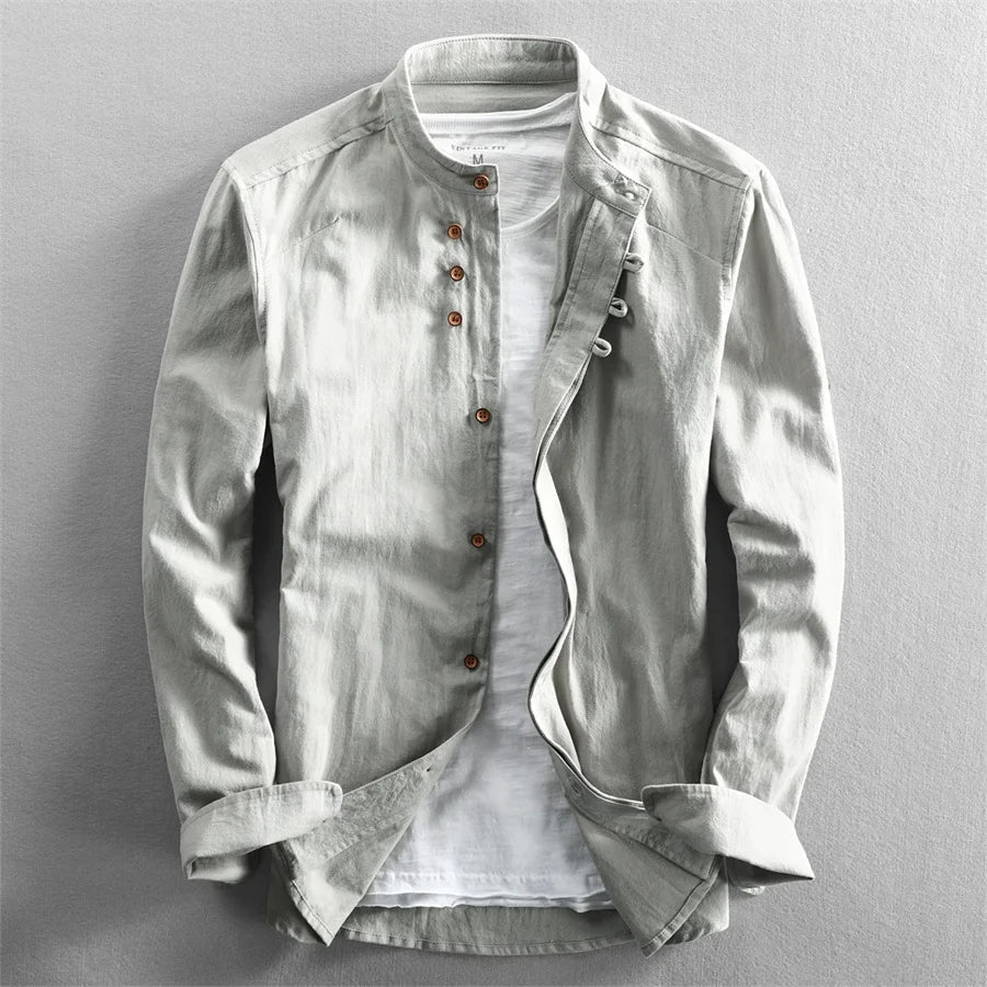 Camisa de lino con cuello redondo ALBI - Camisas - vista frontal
