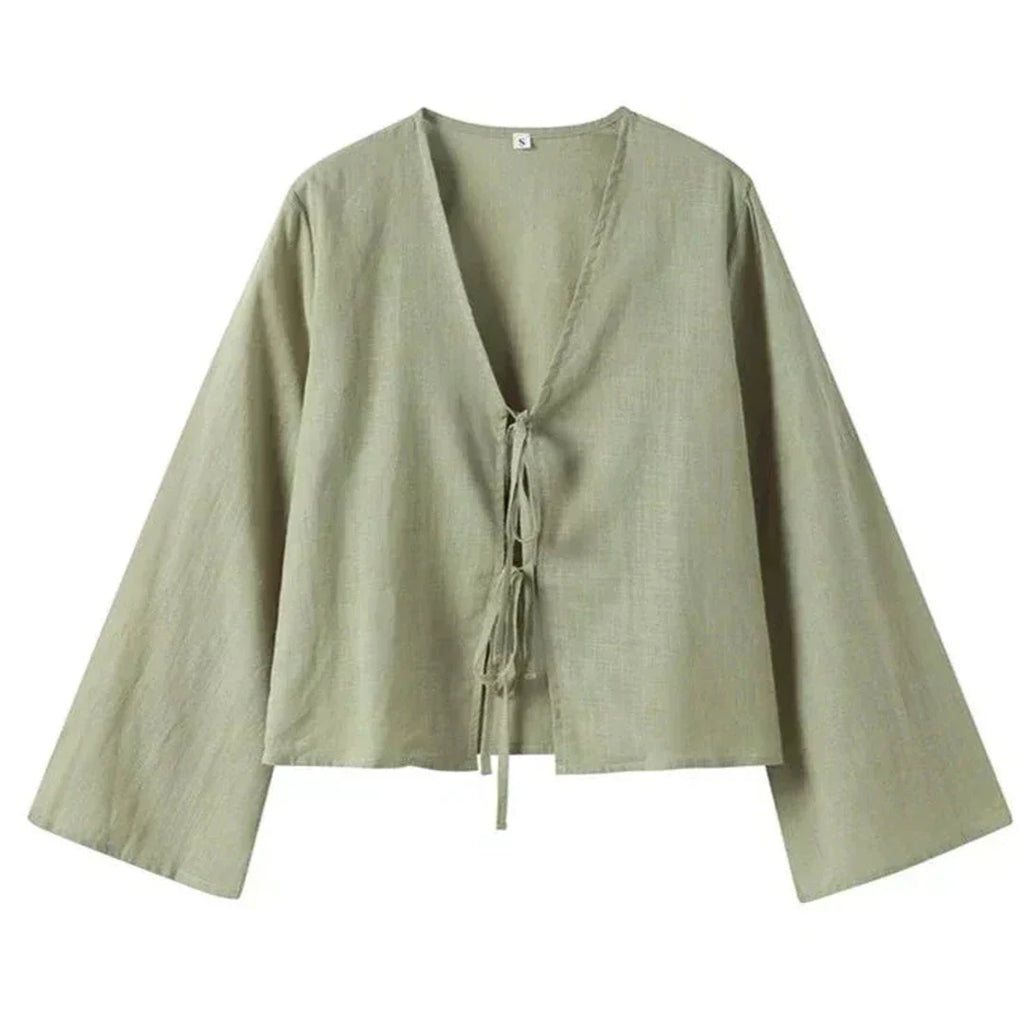 Blusa elegante cierre de lazos ALBI - Blusas - puesto en modelo