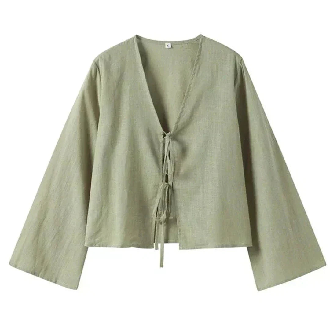 Blusa elegante cierre de lazos ALBI - Blusas - puesto en modelo