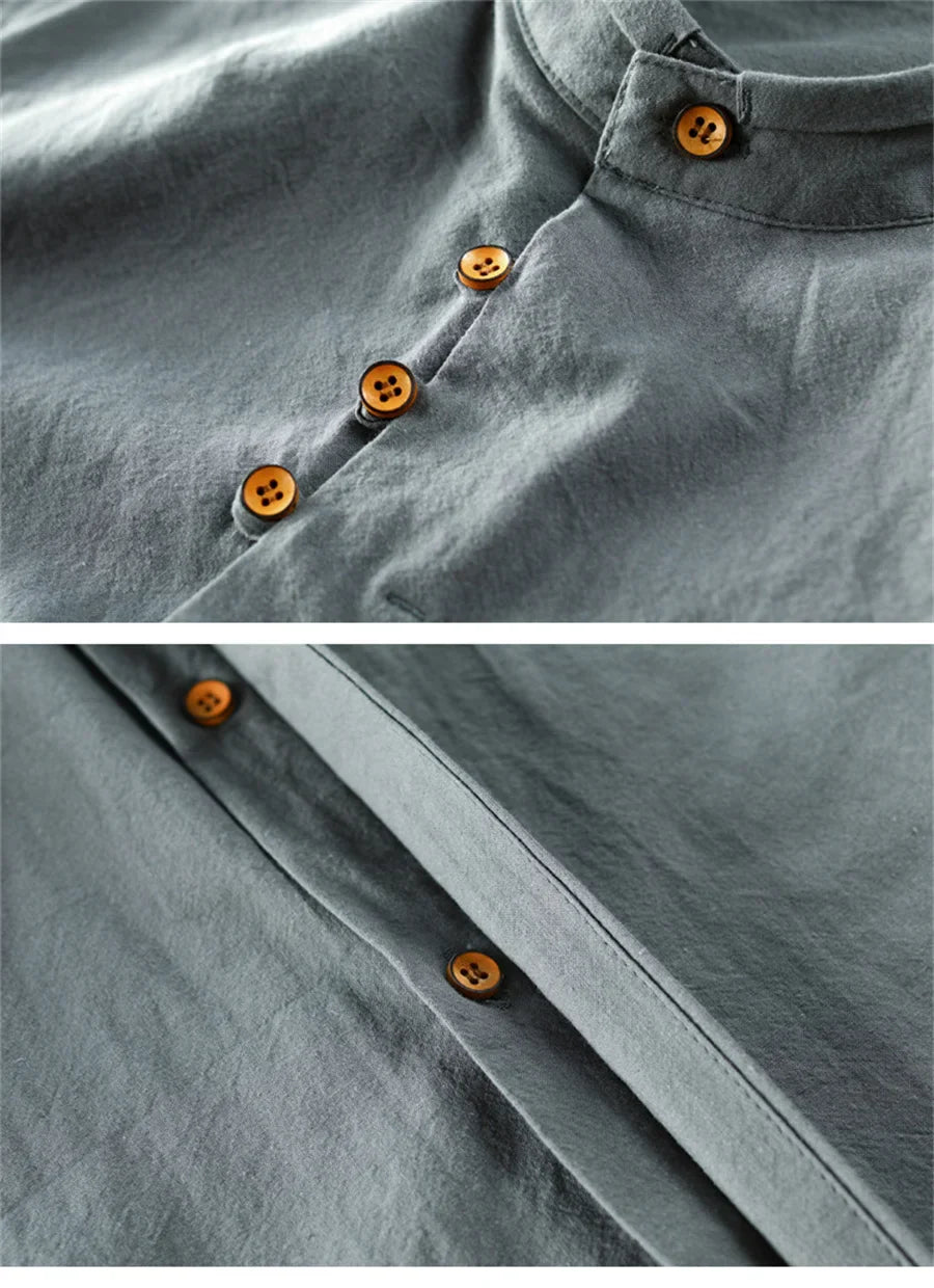 Camisa de lino con cuello redondo ALBI - Camisas - puesto en modelo