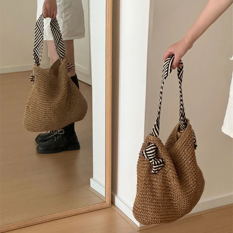 Bolso tote boho tejido – Bolso informal de playa y para diario ALBI - Bolsos estilo shopper - vista trasera