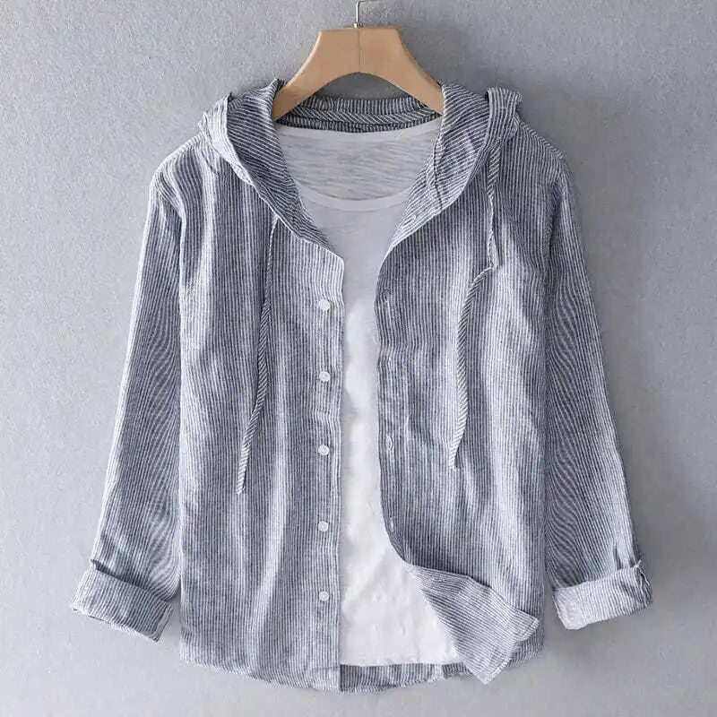 Camisa de lino con capucha y botones ALBI - Camisas - detalle de tejido