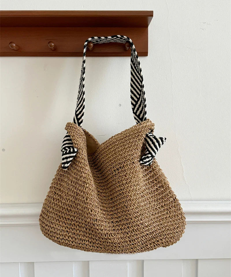 Bolso tote boho tejido – Bolso informal de playa y para diario ALBI - Bolsos estilo shopper - detalle de tejido