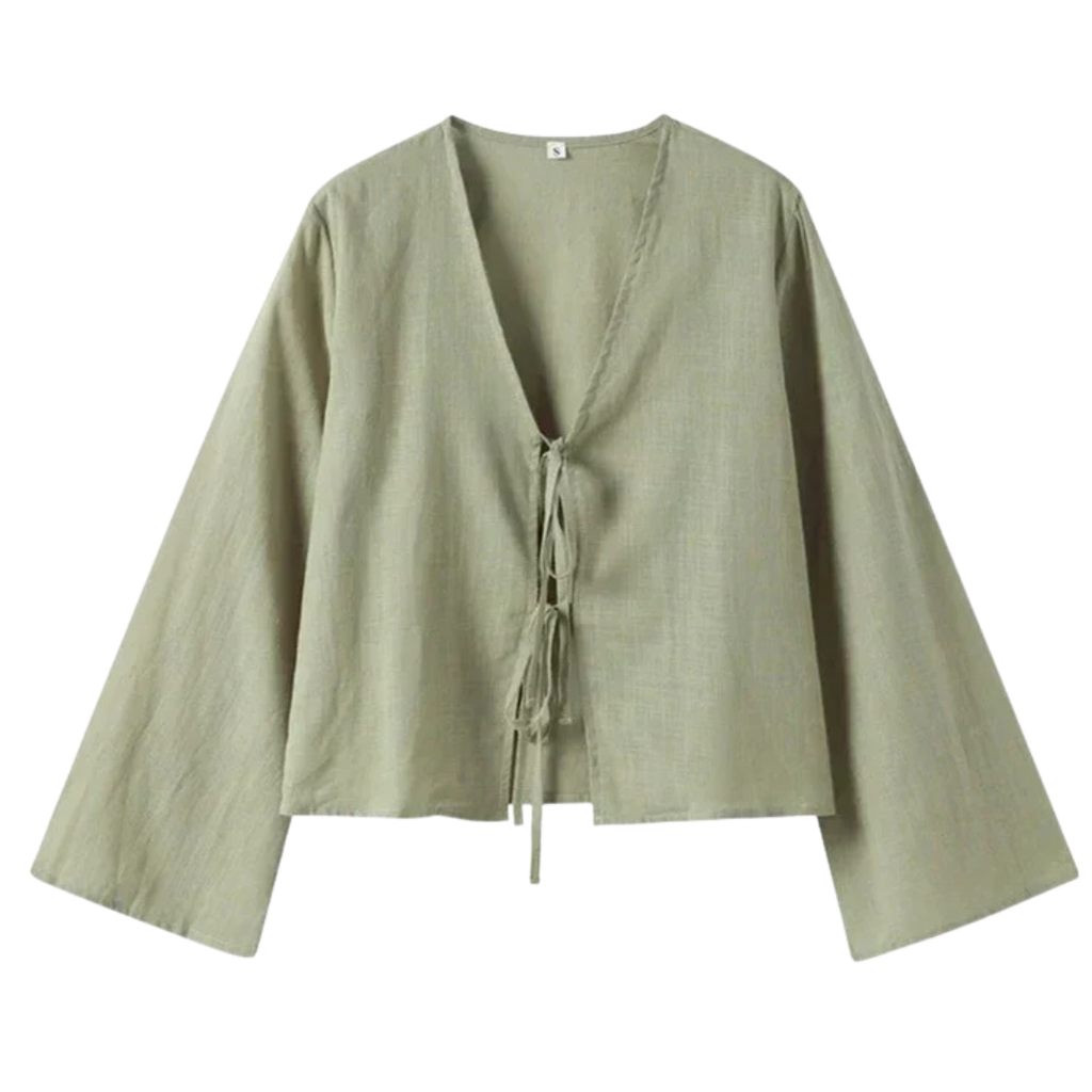 Blusa elegante cierre de lazos ALBI - Blusas - color verde - vista frontal