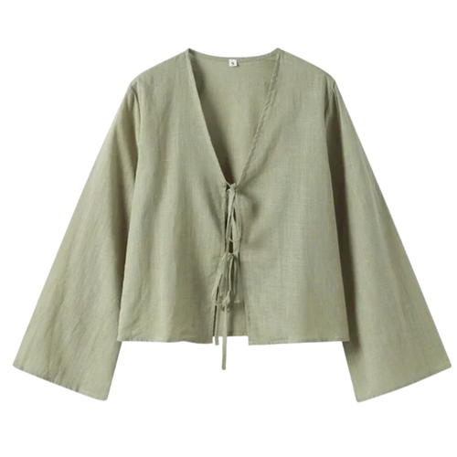 Blusa elegante cierre de lazos ALBI - Blusas - color verde - vista frontal
