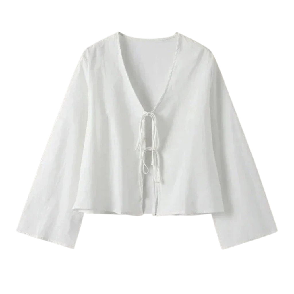 Blusa elegante cierre de lazos ALBI - Blusas - color blanco - vista lateral