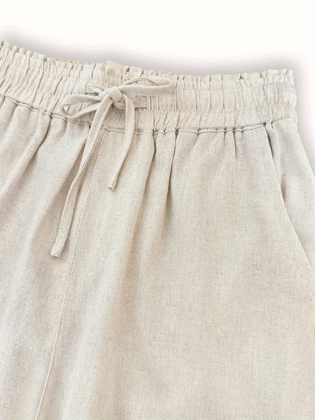 Pantalones de lino de cintura alta: ligeros y transpirables ALBI - detalle de tejido