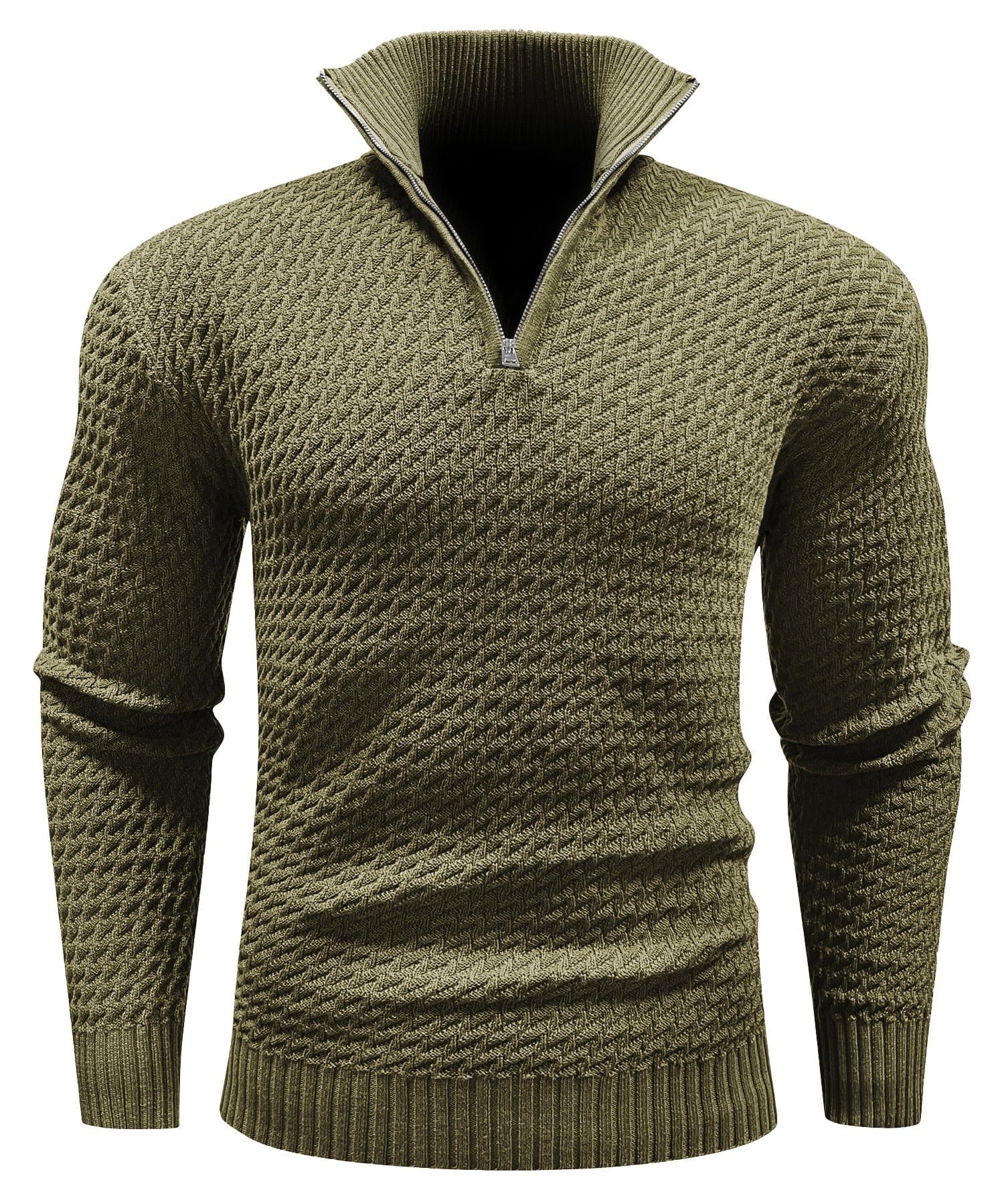 Jersey de cuello alto con cremallera ALBI - color verde - detalle de tejido