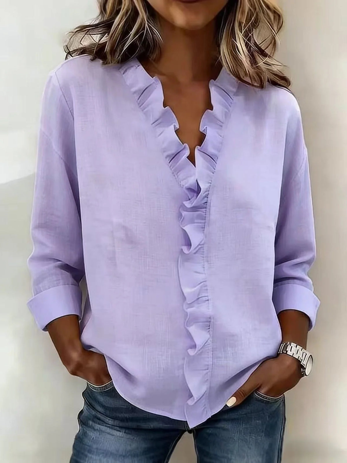 Blusa elegante con volantes ligeros ALBI - Blusas - imagen 8