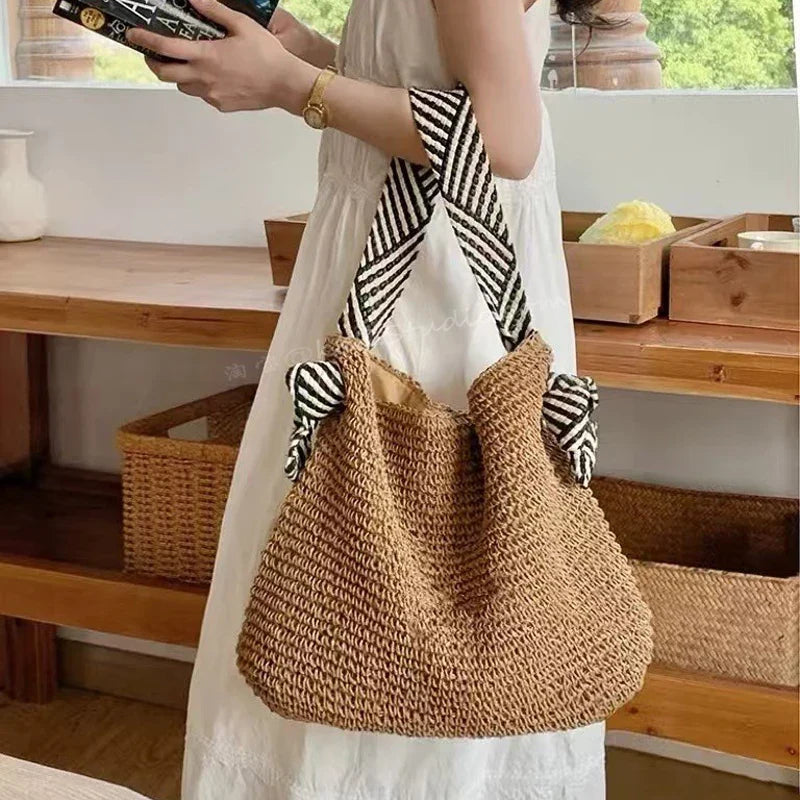 Bolso tote boho tejido – Bolso informal de playa y para diario ALBI - Bolsos estilo shopper - color marrón - vista frontal