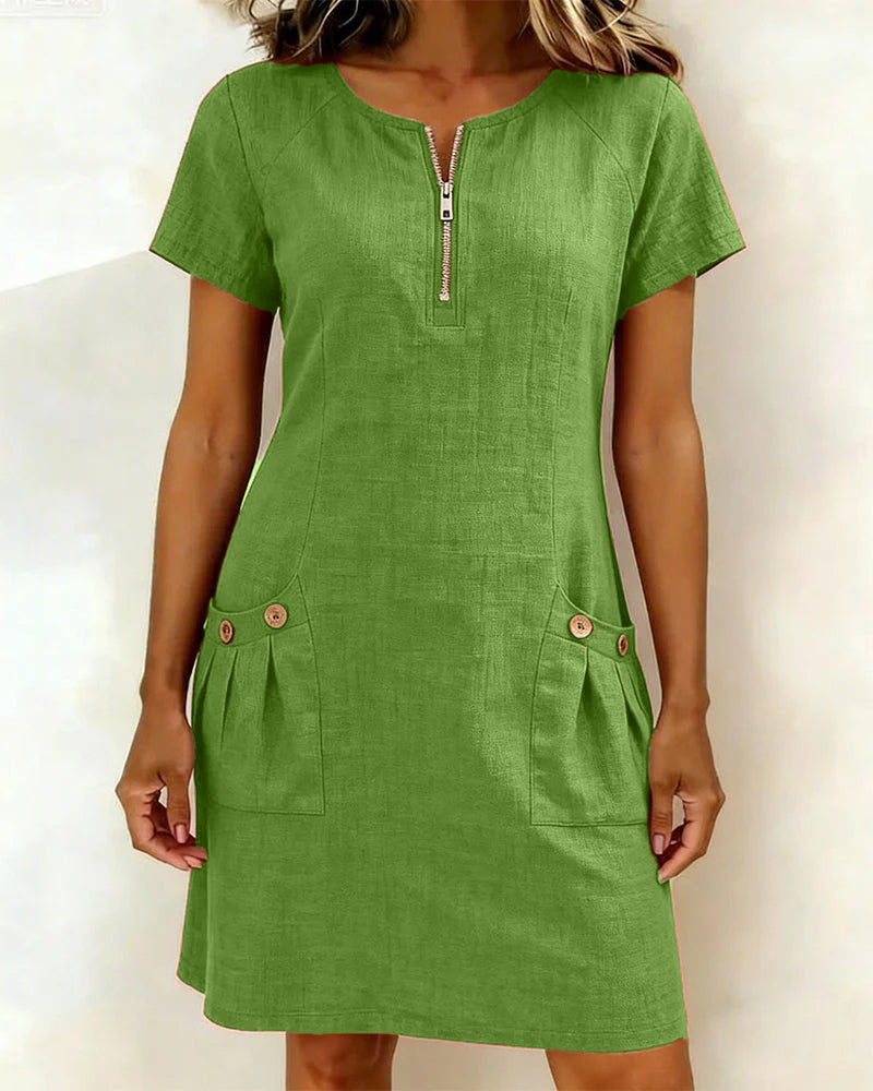 Vestido de corte recto para mujer, de manga corta ALBI - Vestidos - detalle de tejido