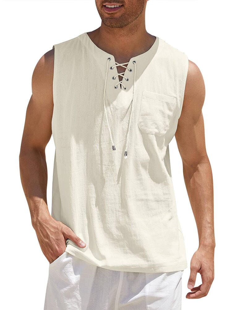 Camiseta de tirantes de lino con cuello en V ALBI - imagen 18