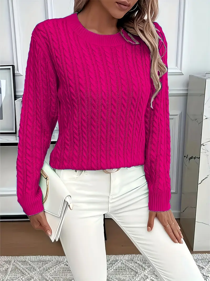Cómodo jersey de punto trenzado ALBI - Suéteres - color rosa - imagen 8