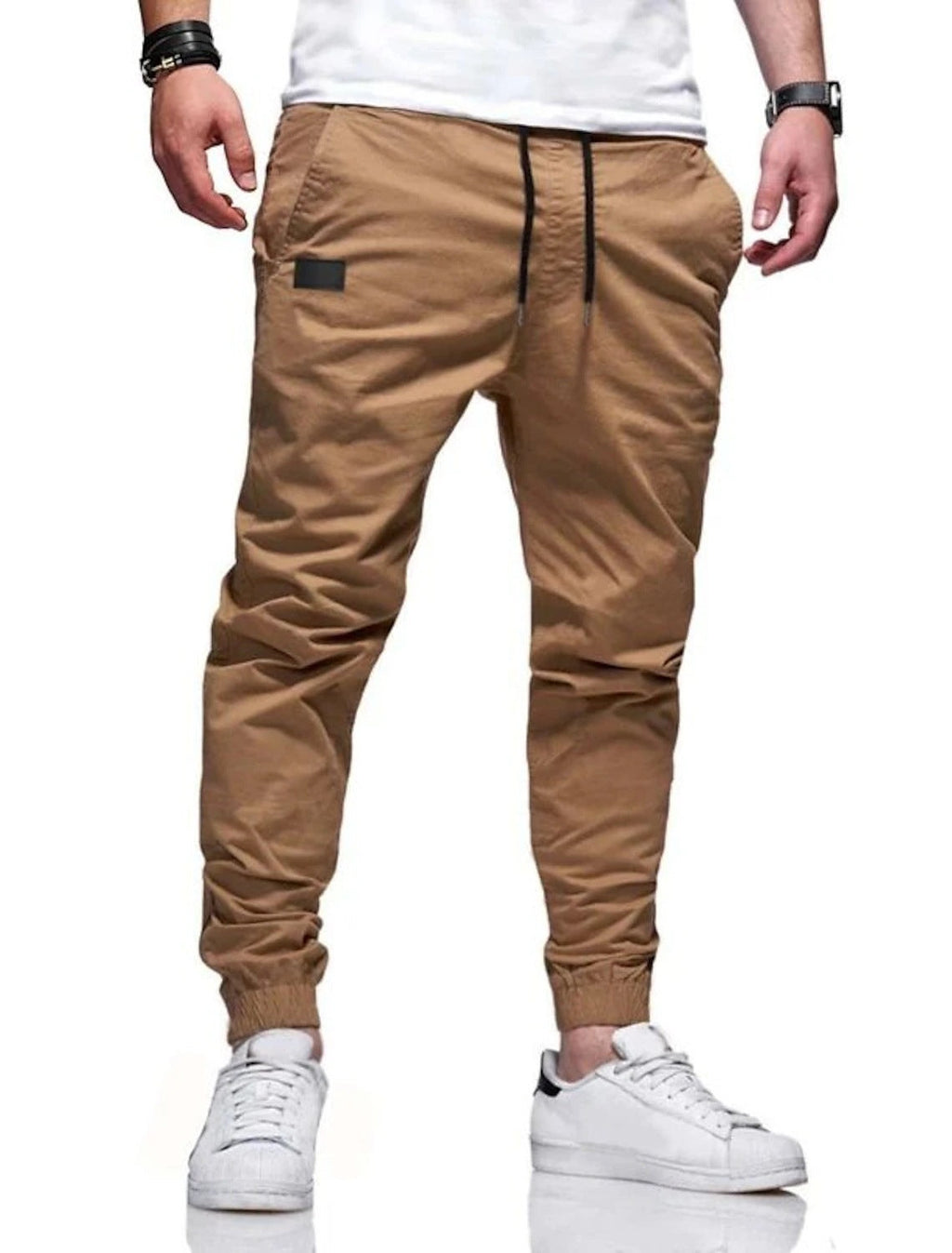 Pantalones casuales rectos con tejido elástico ALBI - color caqui - vista frontal