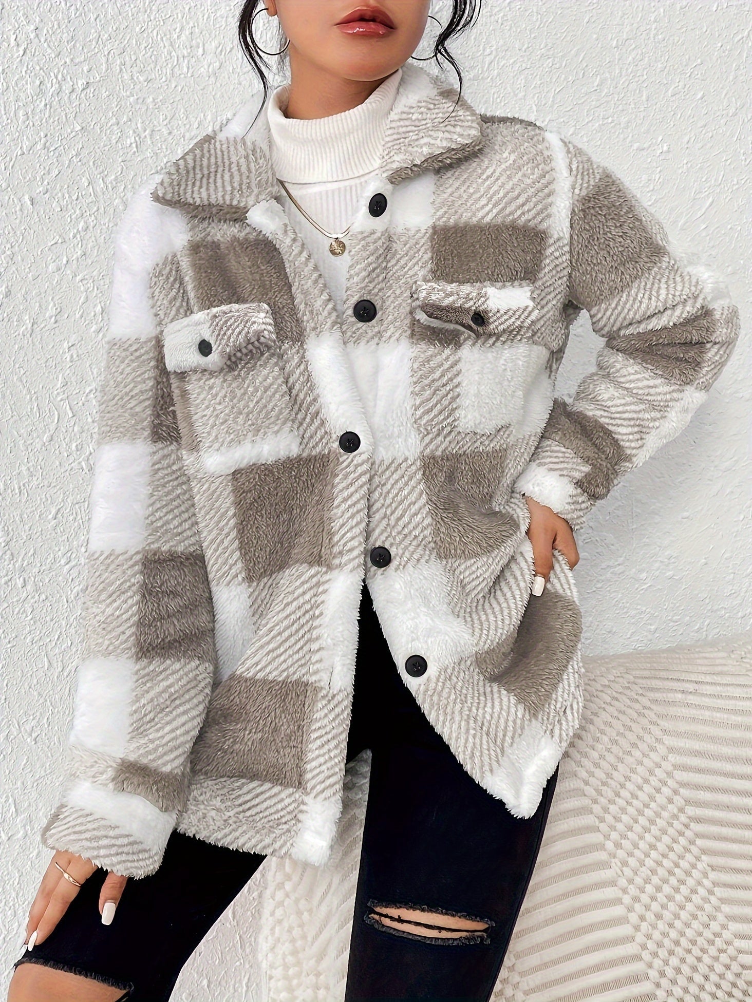 Cómoda chaqueta de forro polar a cuadros ALBI - Chaquetas y abrigos - foto principal