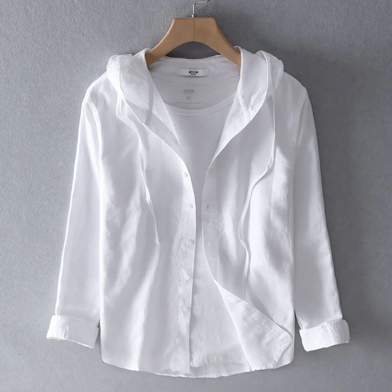 Camisa de lino con capucha y botones ALBI - Camisas - puesto en modelo