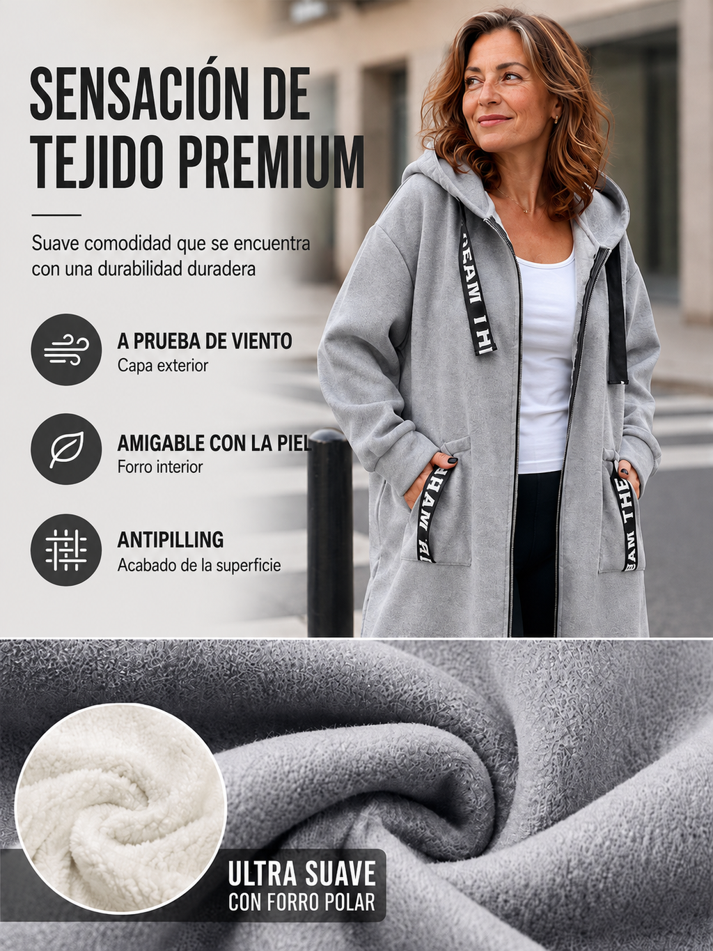 ALBI | 💃Abrigo tipo sudadera con capucha oversize para mujer