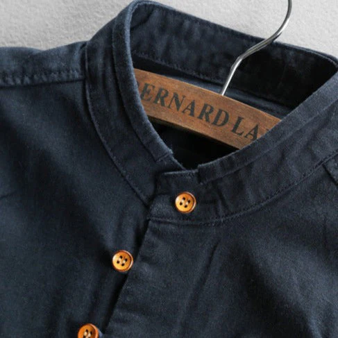 Camisa de lino con cuello redondo ALBI - Camisas - detalle de tejido