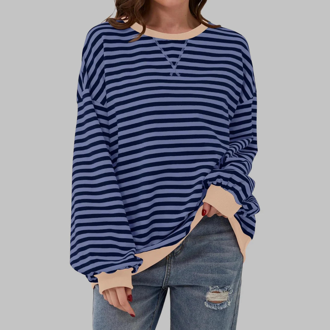 Sudadera a rayas de manga larga y cuello redondo ALBI - Sudaderas - puesto en modelo