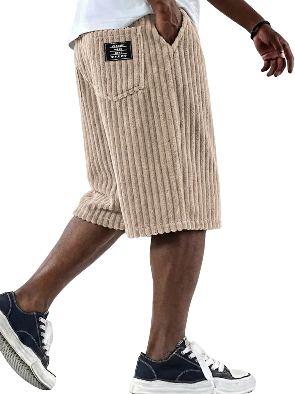 Pantalones cortos de pana con detalles bordados ALBI - detalle de tejido