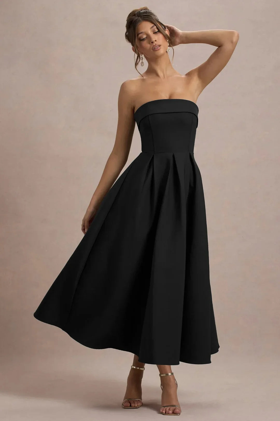 ALBI | Elegante vestido midi con escote sin hombros