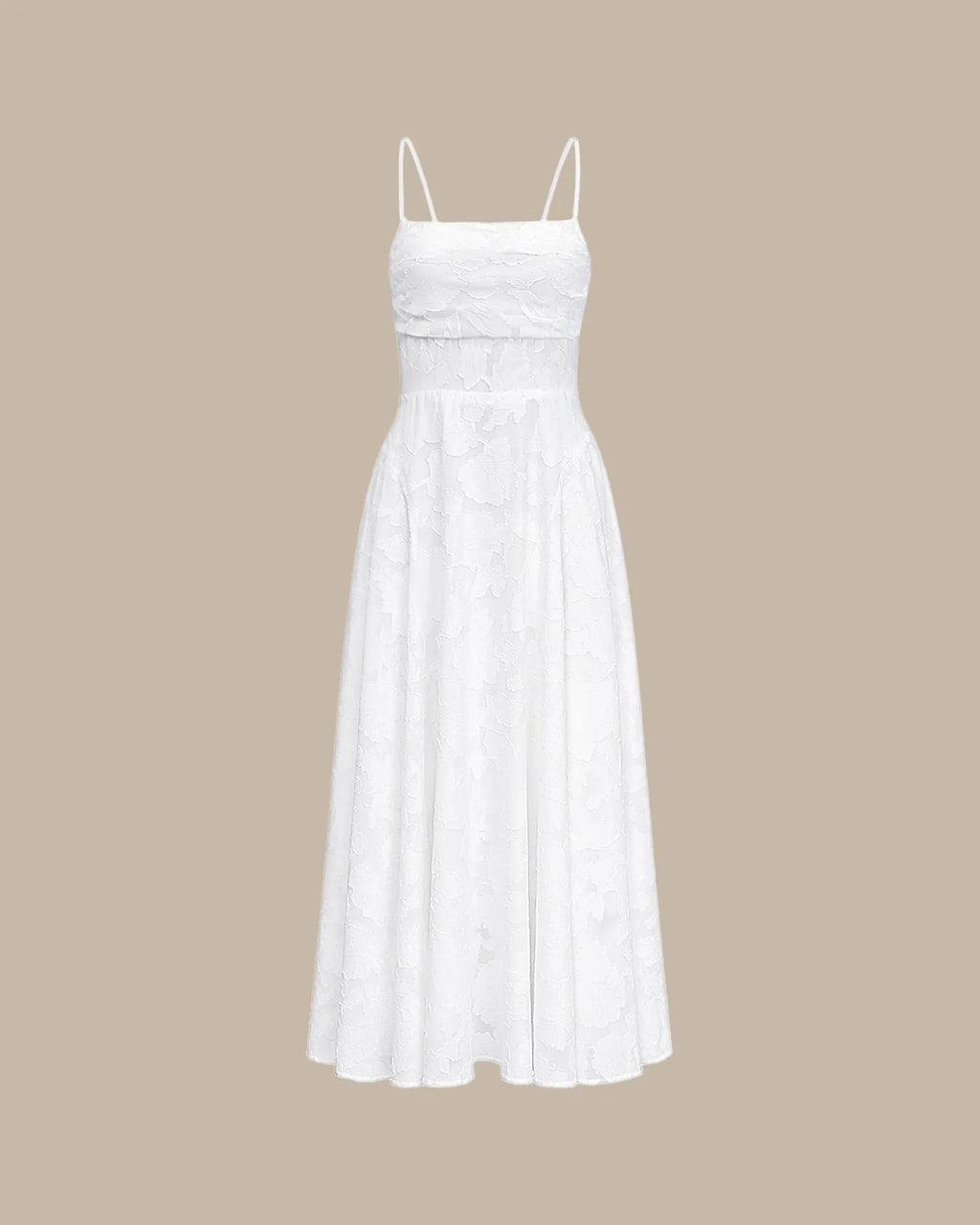 ALBI | Vestido largo lencero de jacquard blanco con cruz en forma de X