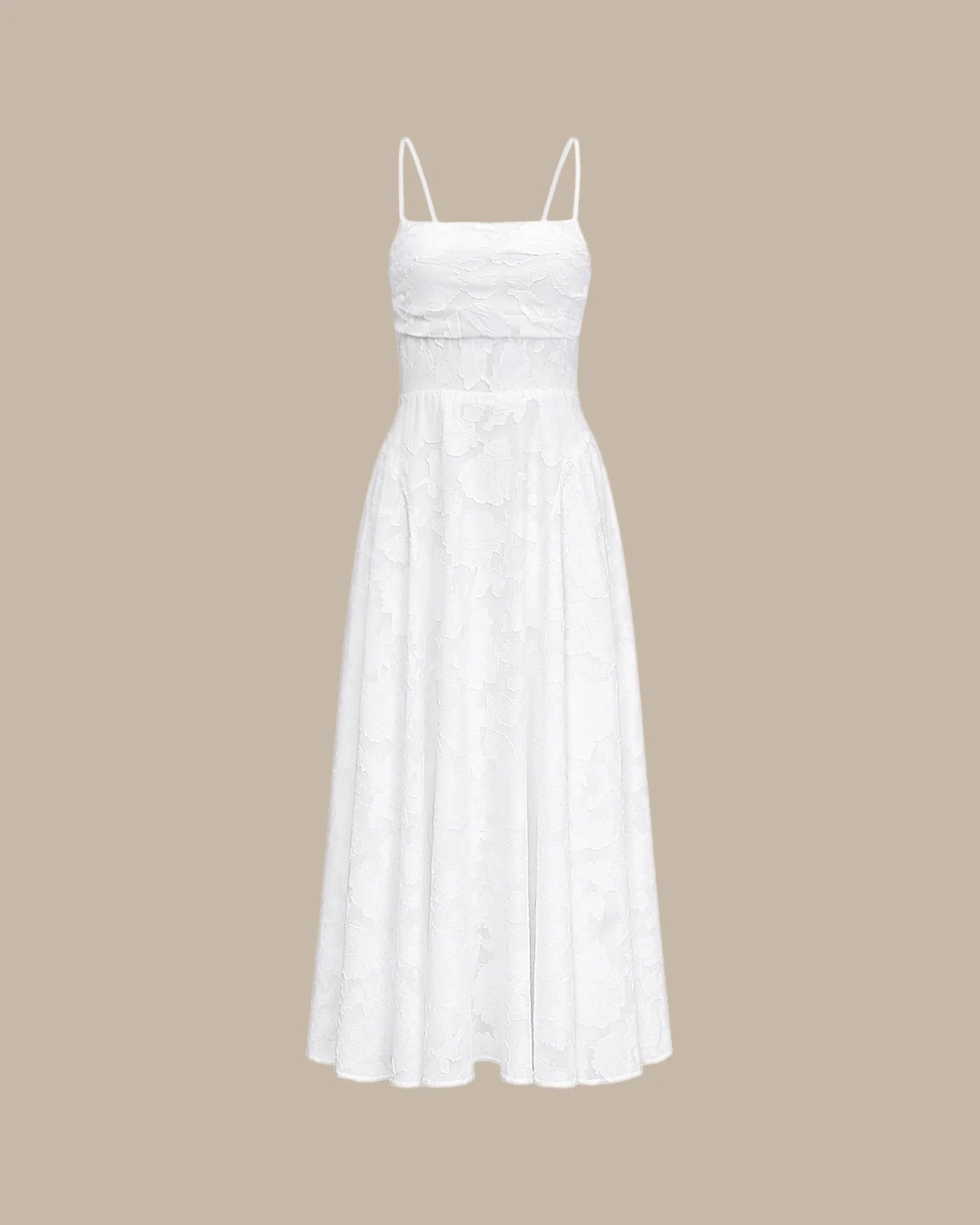 ALBI | Vestido largo lencero de jacquard blanco con cruz en forma de X